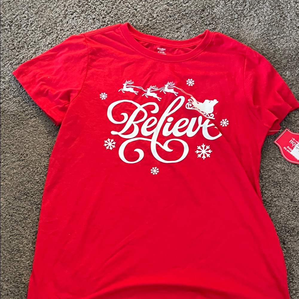 Holiday Time Red 'Believe' Short Sleeve Tee